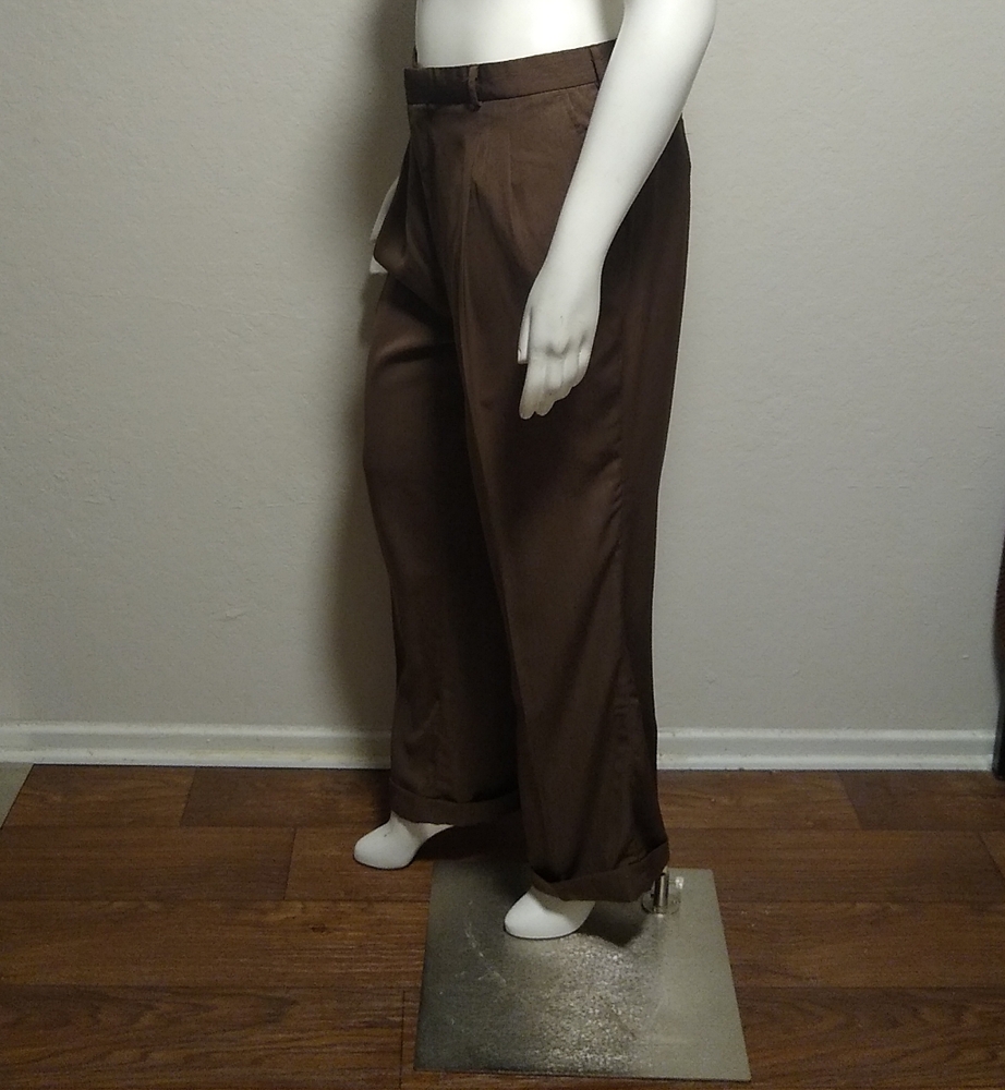 Montique 42 L Brown Mens Polyester Dress Pants - Picture 3 of 9